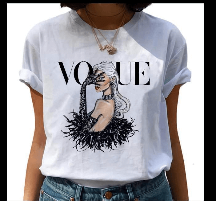 Дамска тениска Vogue бяла — DTG печат | SatModa