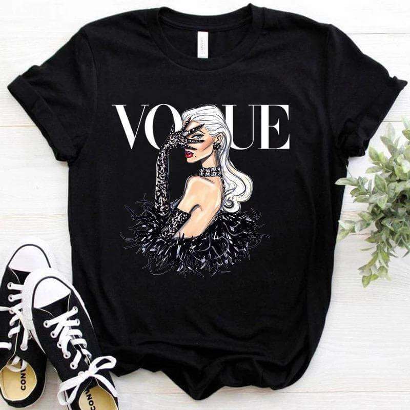 Дамска тениска Vogue черна — DTG печат | SatModa
