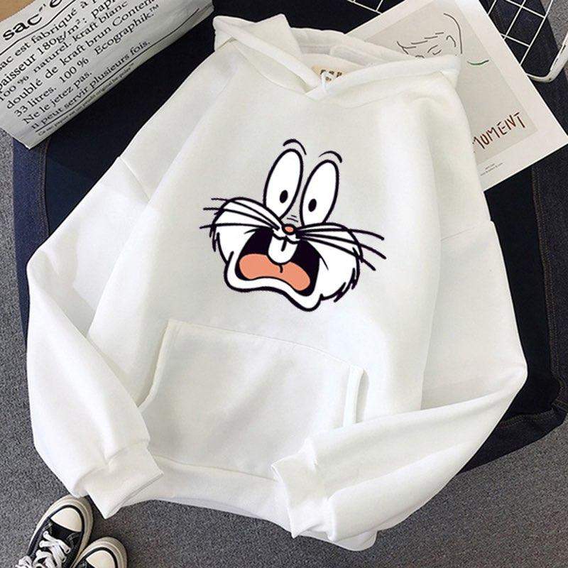 Дамски суичър Bugs Bunny — бяло, 100% памук, качулка | SatModa
