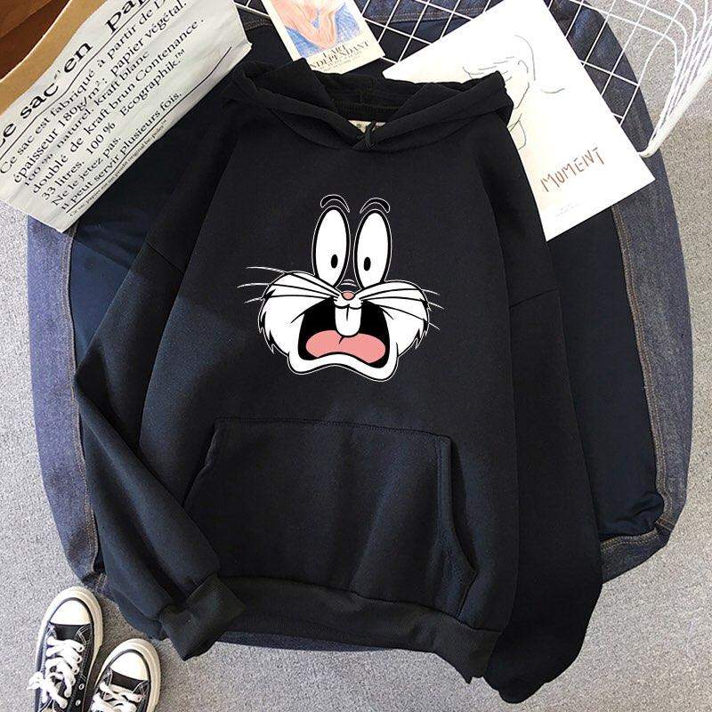 Дамски суичър Bugs Bunny — черно, 100% памук, качулка | SatModa
