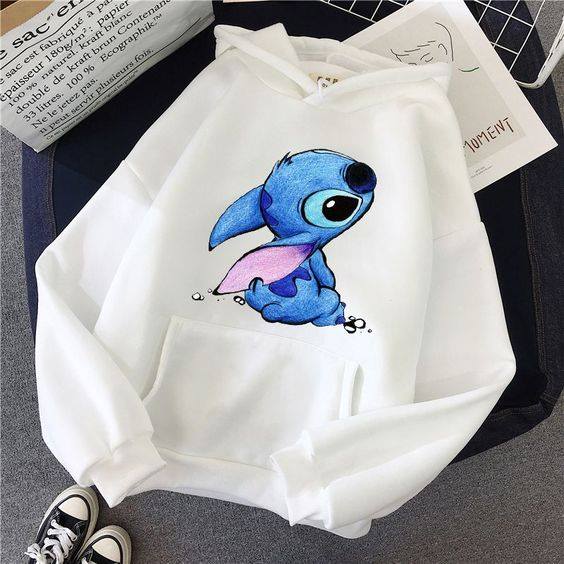 Дамски суичър Cute Stitch — бяло, 100% памук, качулка | SatModa
