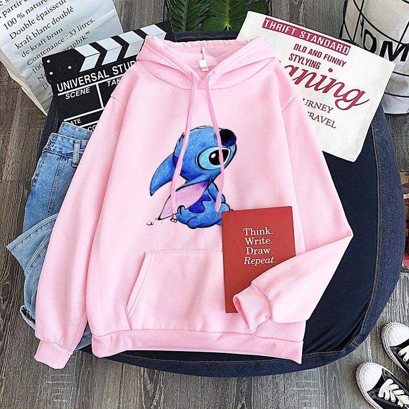 Дамски суичър Cute Stitch — розово, 100% памук, качулка | SatModa

