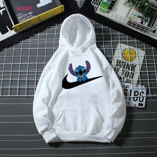 Дамски суичър N Stitch — бяло, 100% памук, качулка | SatModa
