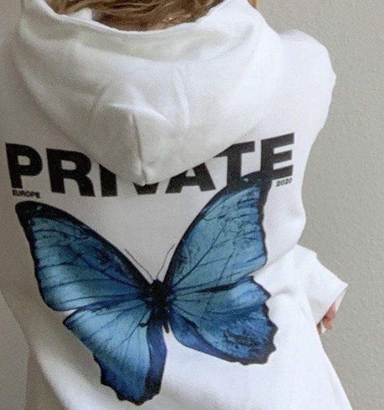 Дамски суичър Private — бяло, 100% памук, качулка | SatModa
