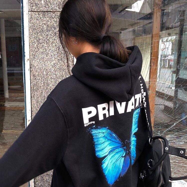 Дамски суичър Private — черно, 100% памук, качулка | SatModa

