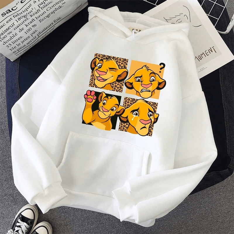 Дамски суичър Simba frame — бяло, 100% памук, качулка | SatModa
