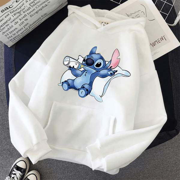 Дамски суичър Stitch Milk — бяло, 100% памук, качулка | SatModa
