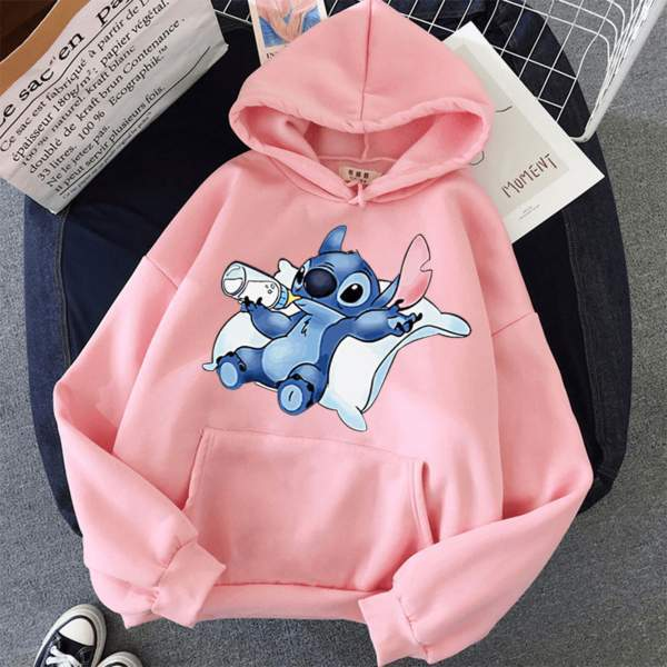 Дамски суичър Stitch Milk — розово, 100% памук, качулка | SatModa
